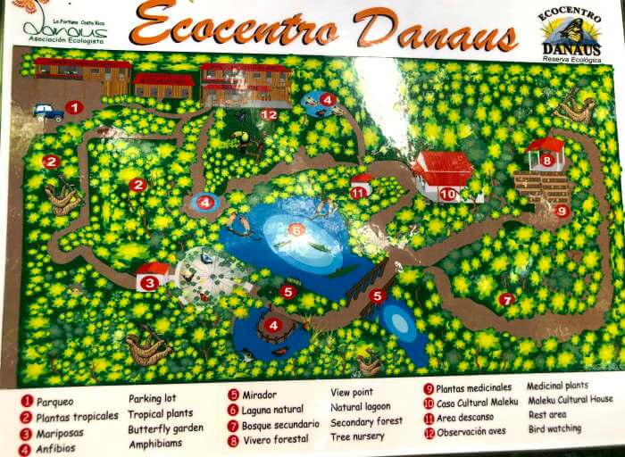 Trail map with points of interest Ecocentro Danaus