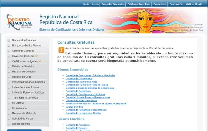 Costa Rica National Registry property lookup