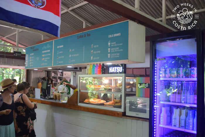 food and drink displays next to cafe counter